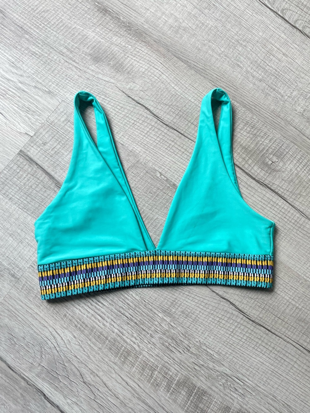 Turquoise V-Neck Swim Top with Decorative Band